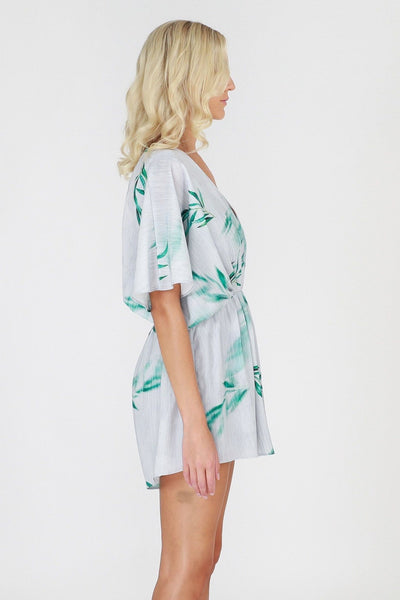 3RD Love August's Breeze Sleeved Playsuit Pencil Leaf Print - Hey Sara