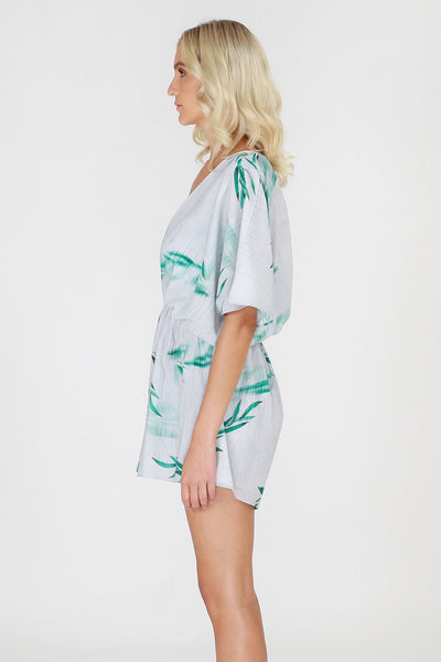 3RD Love August's Breeze Sleeved Playsuit Pencil Leaf Print - Hey Sara