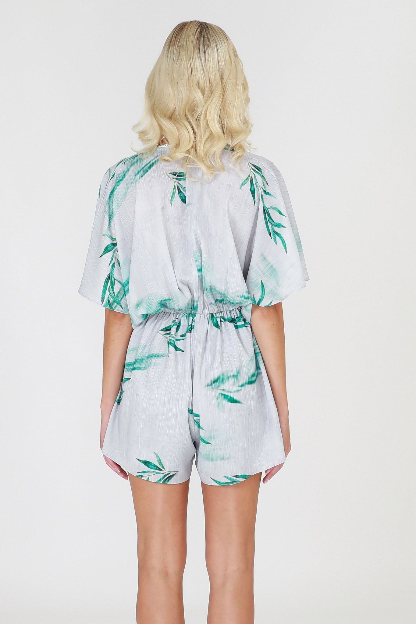 3RD Love August's Breeze Sleeved Playsuit Pencil Leaf Print - Hey Sara