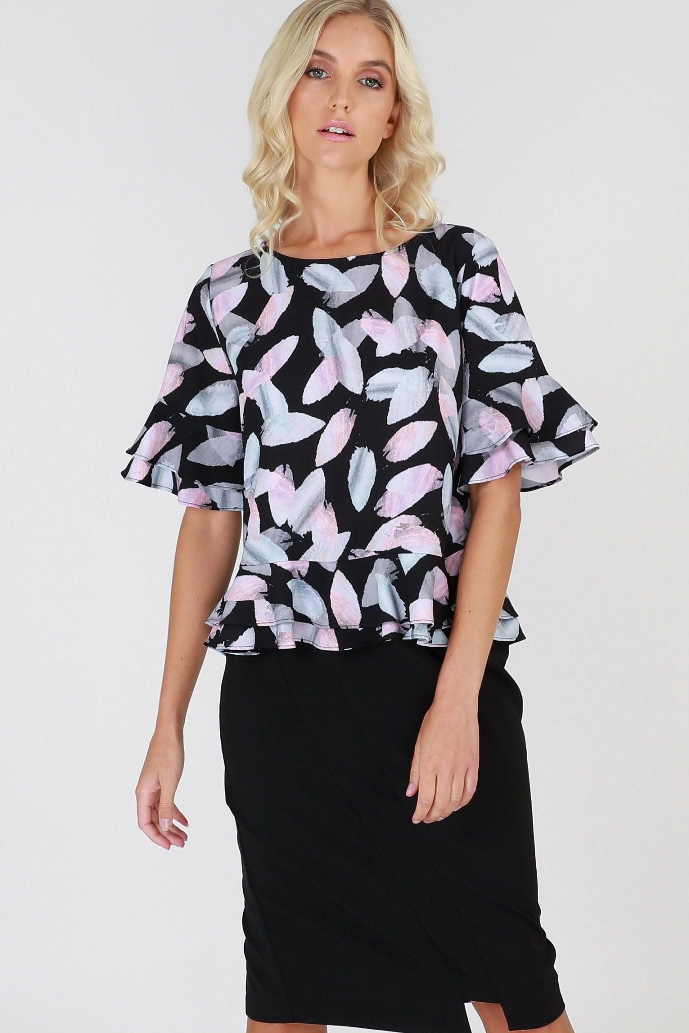 3RD Love Rainbow Romance Ruffled Hem Top in Print - Hey Sara
