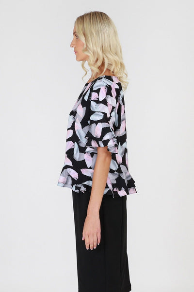 3RD Love Rainbow Romance Ruffled Hem Top in Print - Hey Sara
