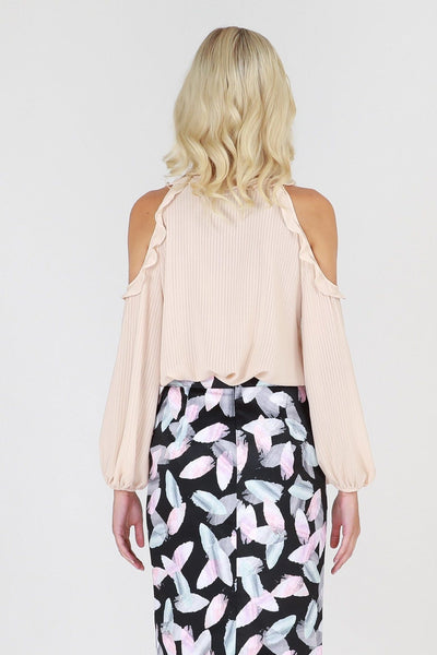3RD Love Vivid Beige Bare Shoulder Sleeved Blouse in Nude - Hey Sara
