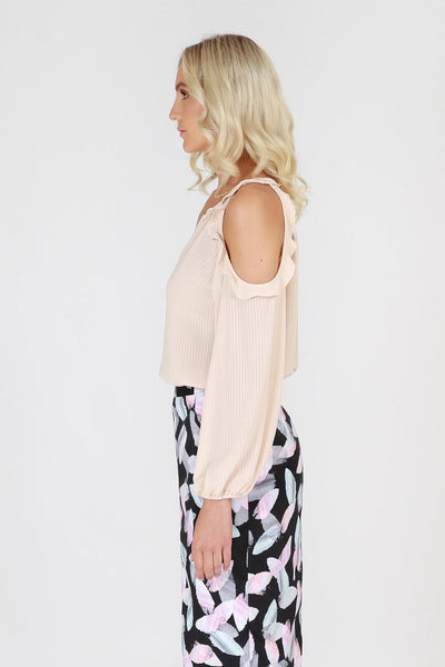 3RD Love Vivid Beige Bare Shoulder Sleeved Blouse in Nude - Hey Sara