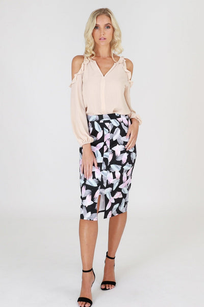 3RD Love Vivid Beige Bare Shoulder Sleeved Blouse in Nude - Hey Sara