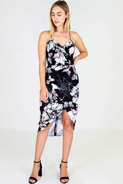 3rd Love Monotone Bloom Midi Dress with Open Shoulders in Print - Hey Sara