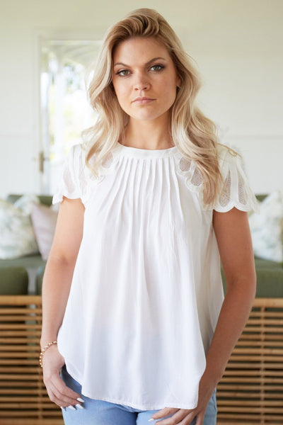 Ava Ruby Embroidered Top in White - Hey Sara