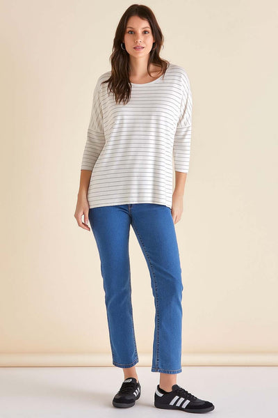 Betty Basics Milan Top in Ivory White Lurex Stripe