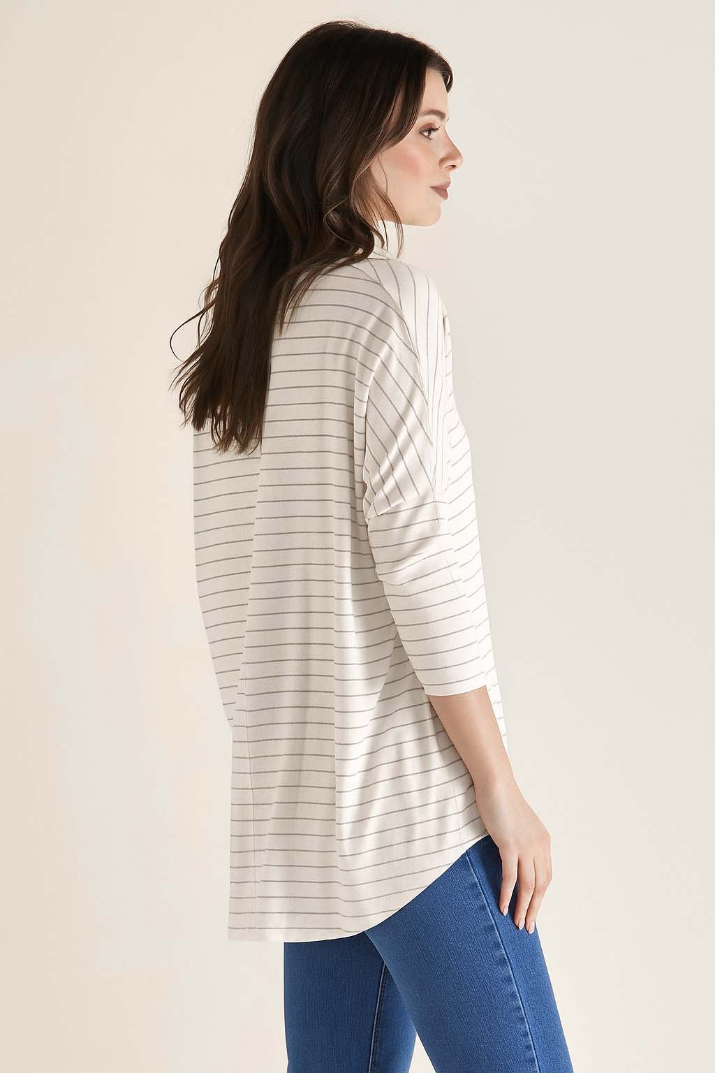 Betty Basics Milan Top in Ivory White Lurex Stripe