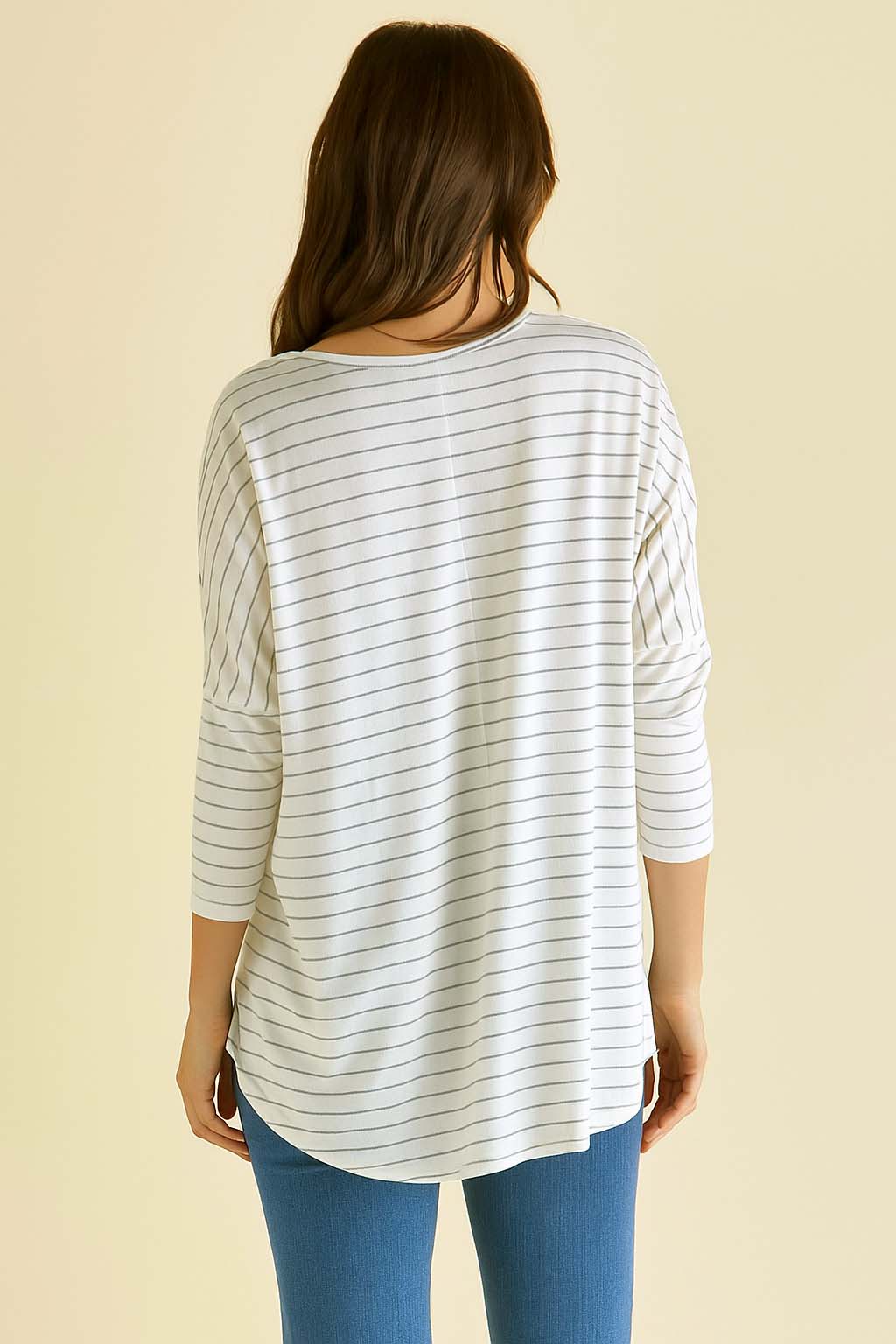 Betty Basics Milan Top in Ivory White Lurex Stripe
