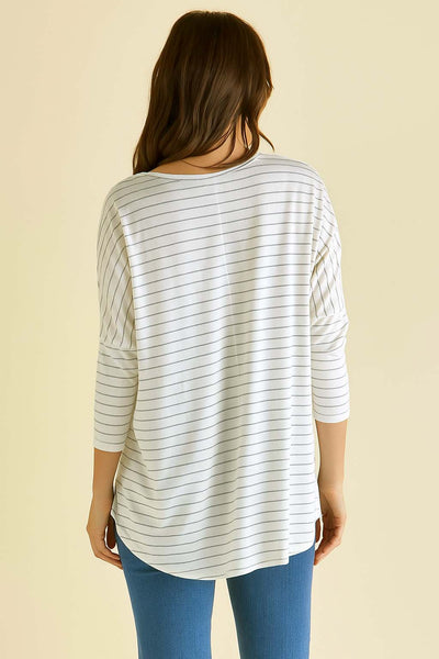 Betty Basics Milan Top in Ivory White Lurex Stripe