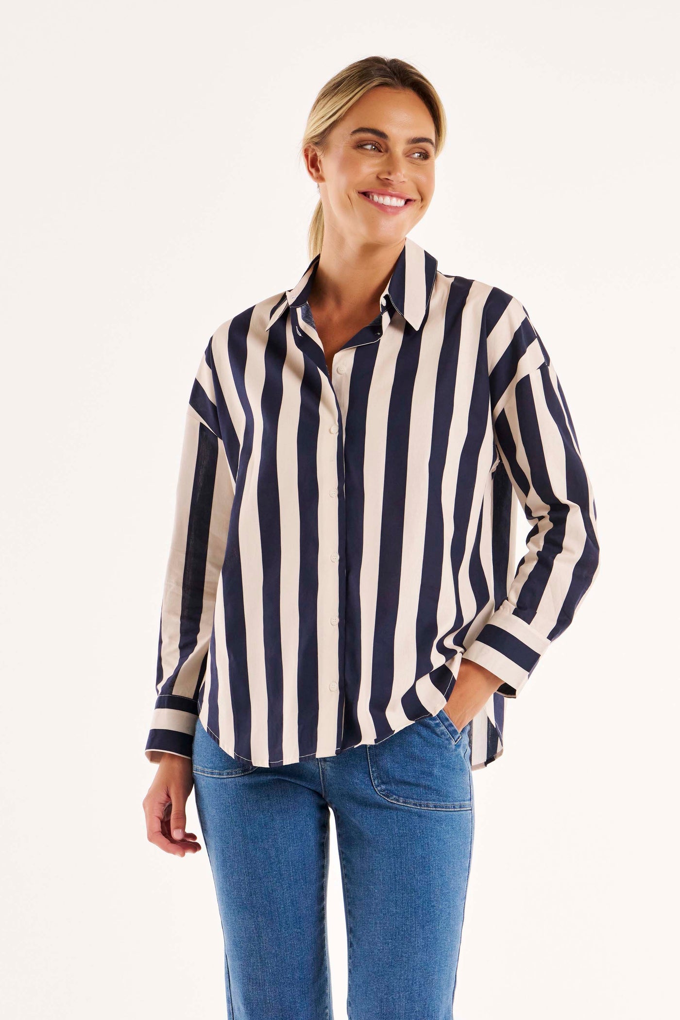 Betty Basics Stripe Shirt in Navy Stripe