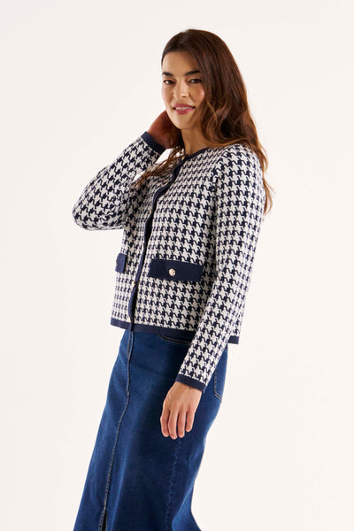 Betty Basics Lady Cardigan in Navy Houndstooth