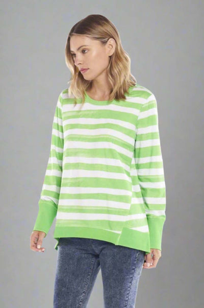 Betty Basics Dolly Sweater in Parakeet Brushstroke Stripe