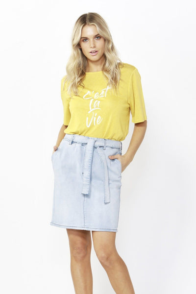 Betty Basics Archer Stretch Denim Skirt in Sky Blue - Hey Sara