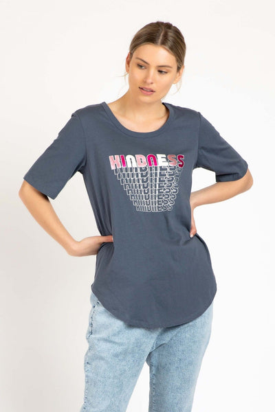 Betty Basics Ariana Tee in Grey - Kindness Print - Hey Sara
