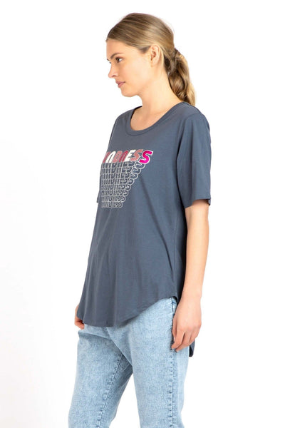 Betty Basics Ariana Tee in Grey - Kindness Print - Hey Sara