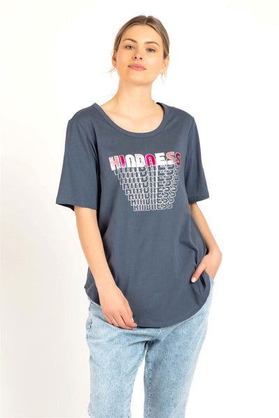 Betty Basics Ariana Tee in Grey - Kindness Print - Hey Sara