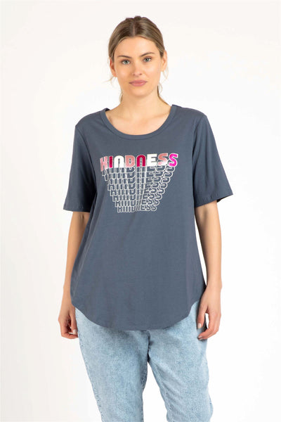 Betty Basics Ariana Tee in Grey - Kindness Print - Hey Sara