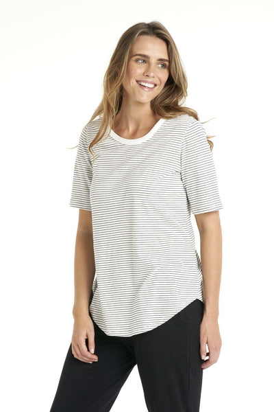 Betty Basics Ariana Tee in White with Black Stripe - Hey Sara