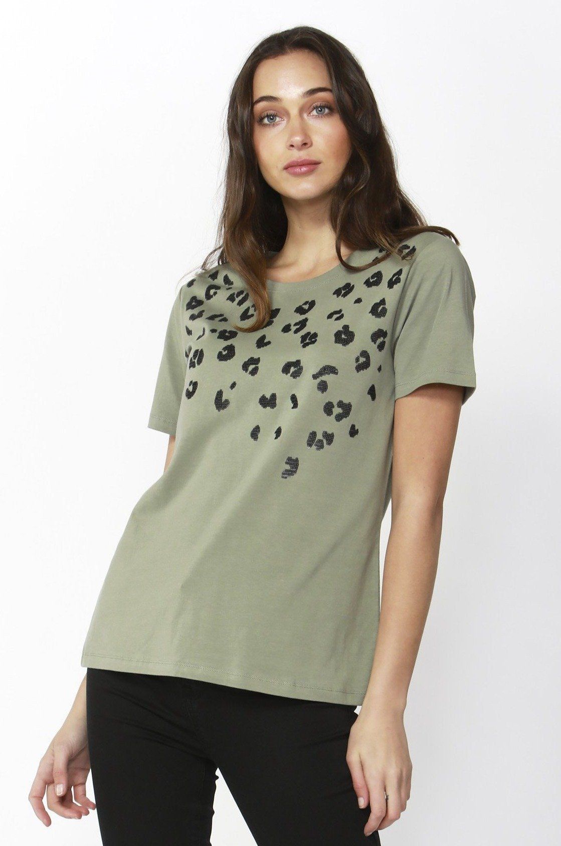 Betty Basics Cara Tee in Moss with Sequin Trim - Hey Sara