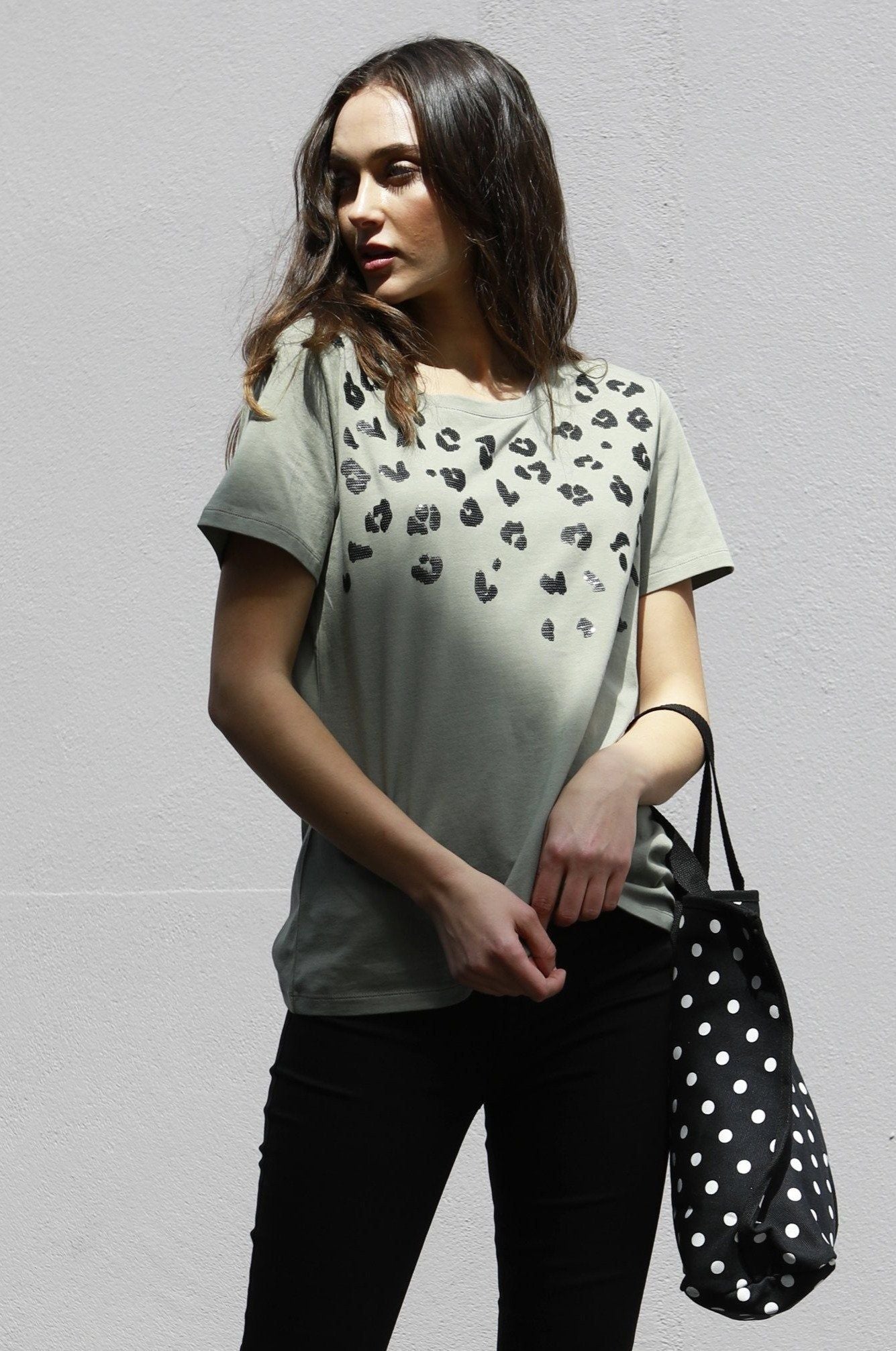 Betty Basics Cara Tee in Moss with Sequin Trim - Hey Sara