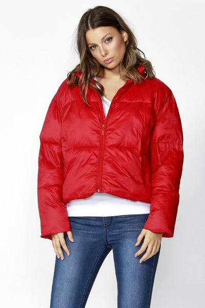 Betty Basics Dylan Cropped Puffer Jacket in Lava Red - Hey Sara