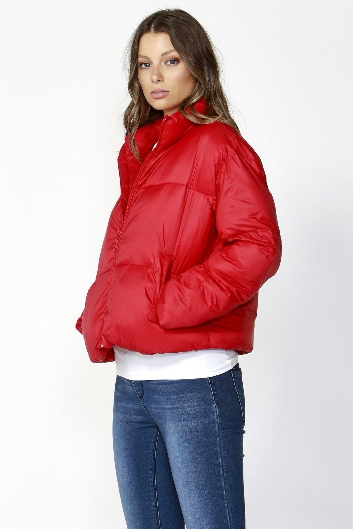 Betty Basics Dylan Cropped Puffer Jacket in Lava Red - Hey Sara