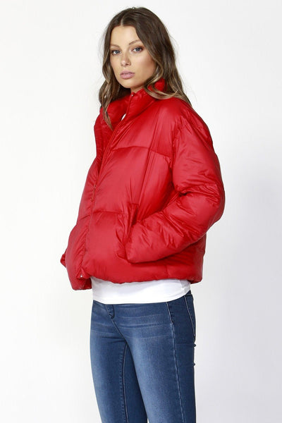 Betty Basics Dylan Cropped Puffer Jacket in Lava Red - Hey Sara