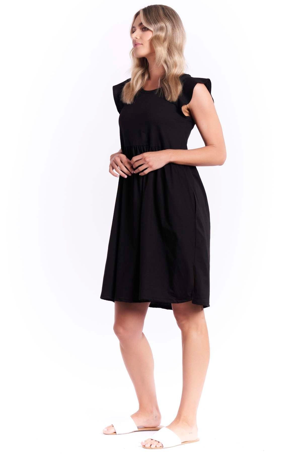 Betty Basics Frill Midi Dress in Black - Hey Sara
