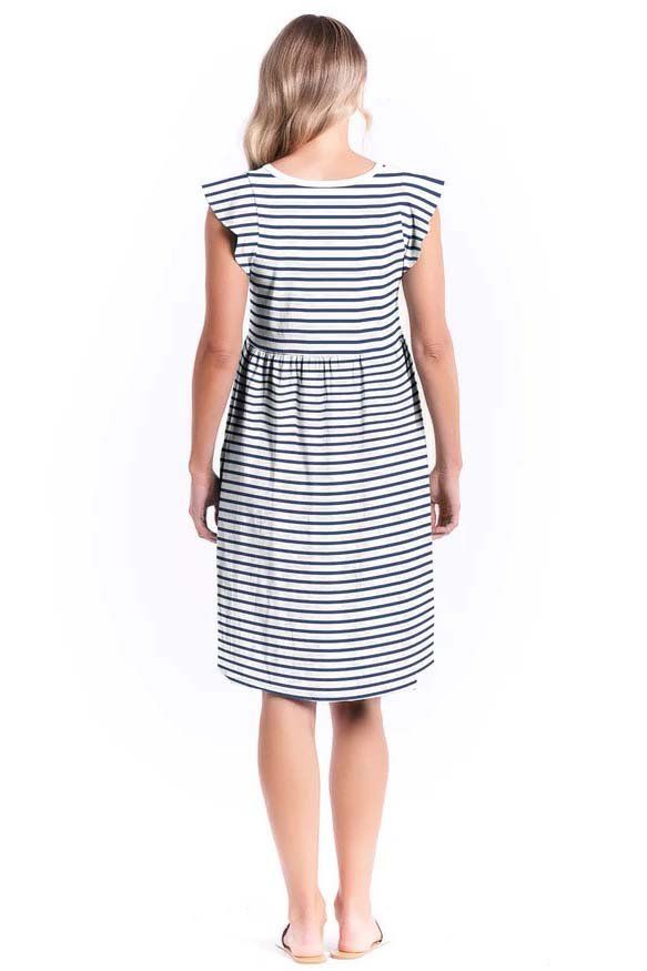 Betty Basics Frill Midi Dress in Blue White Stripe - Hey Sara