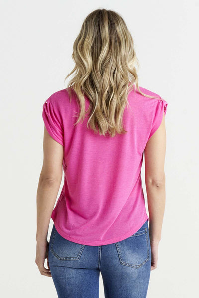 Betty Basics Gemma Roll Cuff Top in Pink - Hey Sara