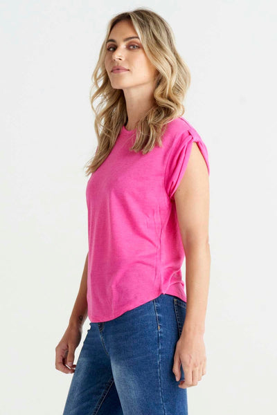 Betty Basics Gemma Roll Cuff Top in Pink - Hey Sara