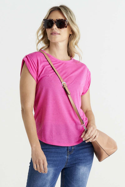 Betty Basics Gemma Roll Cuff Top in Pink - Hey Sara