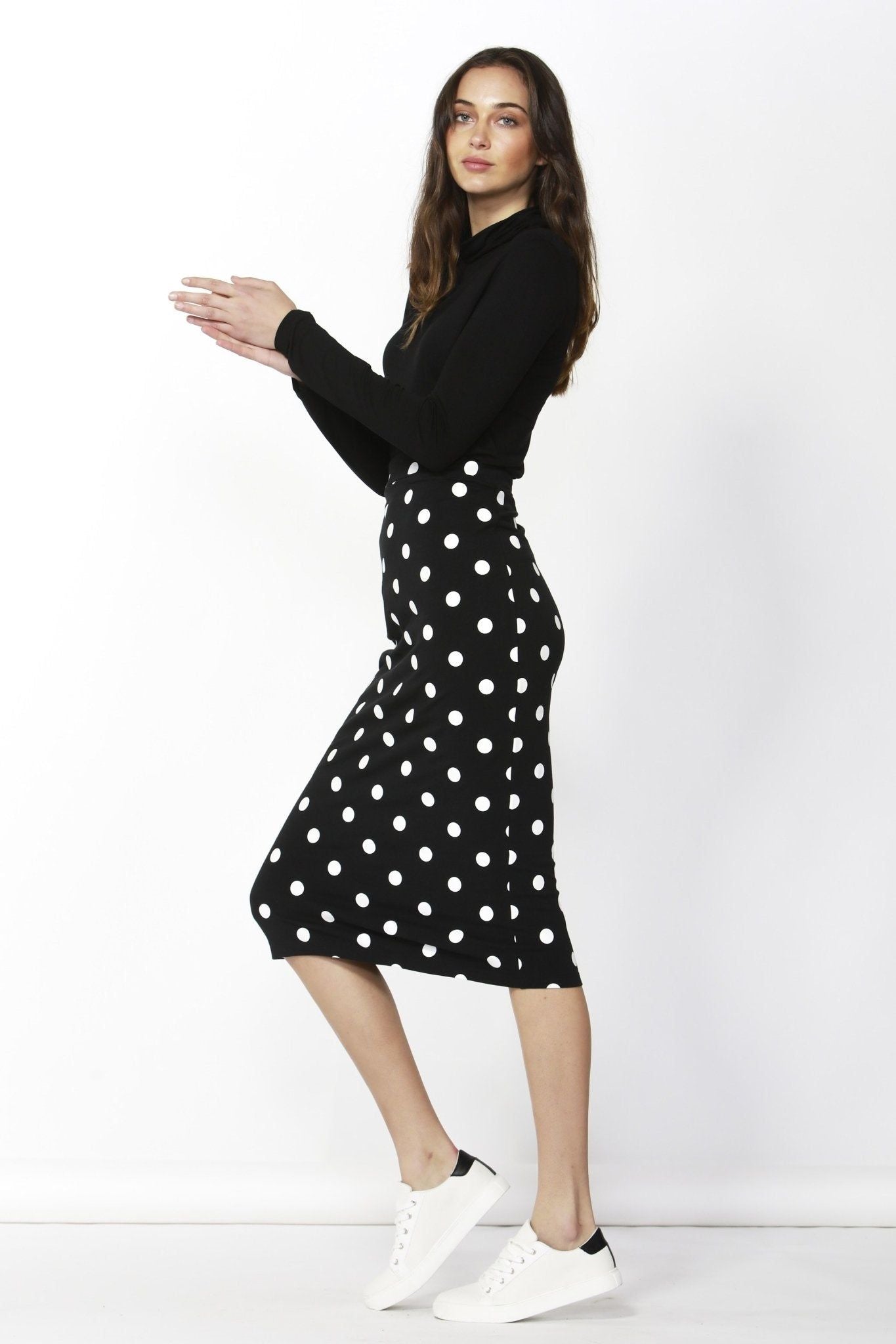 Betty Basics Gigi Skirt in Black with White Polka Dot - Hey Sara