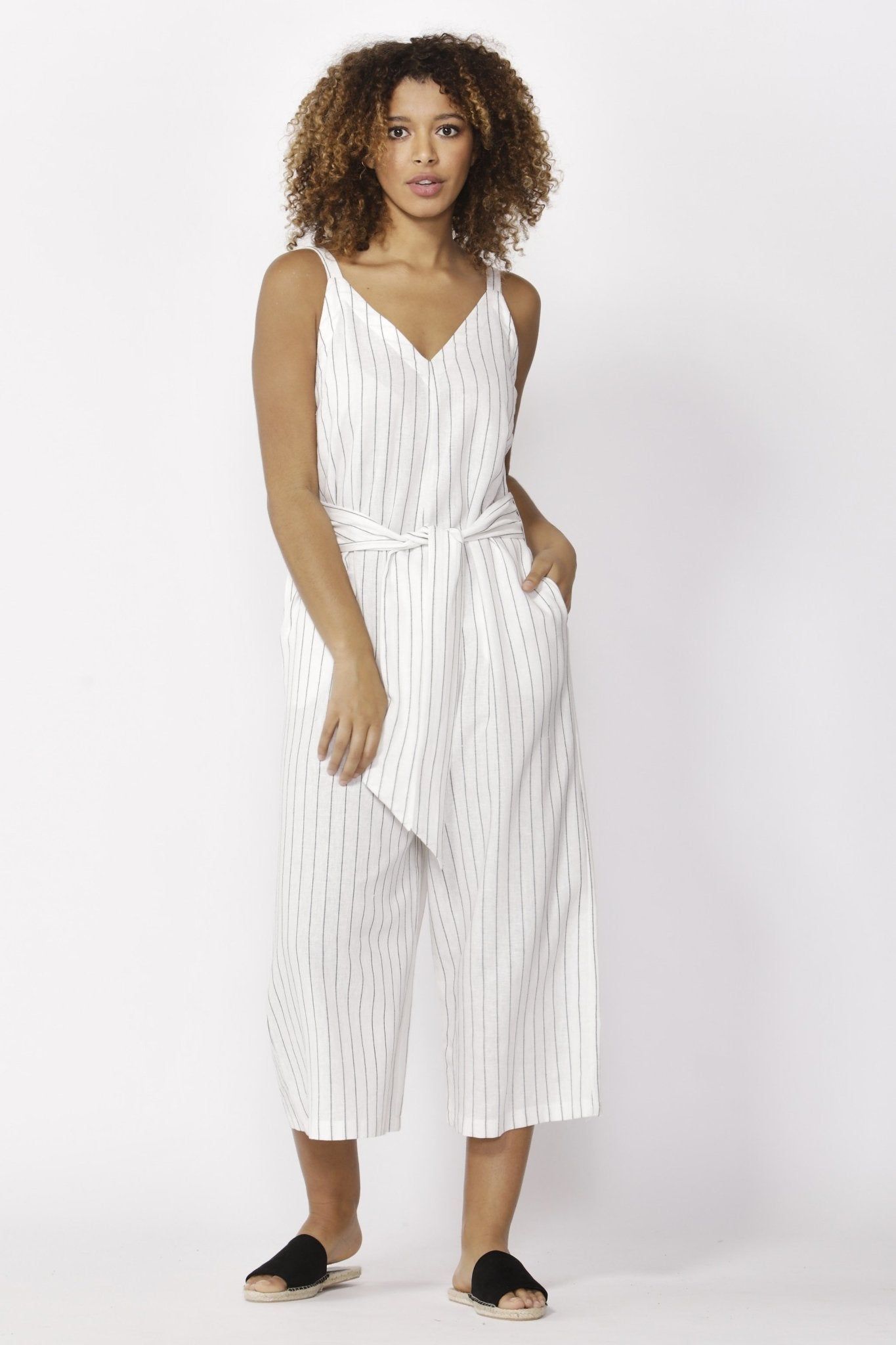 Betty Basics Hendrick Jumpsuit in White Pinstripe - Hey Sara