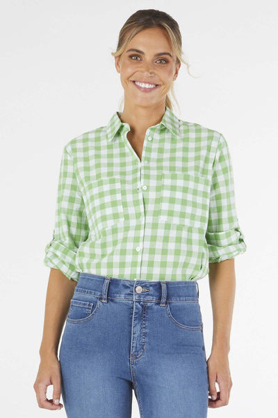 Betty Basics Heston Shirt in Green Gingham - Hey Sara