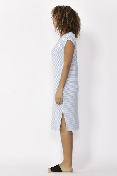 Betty Basics Hvar Midi Dress in Sky White Stripe - Hey Sara