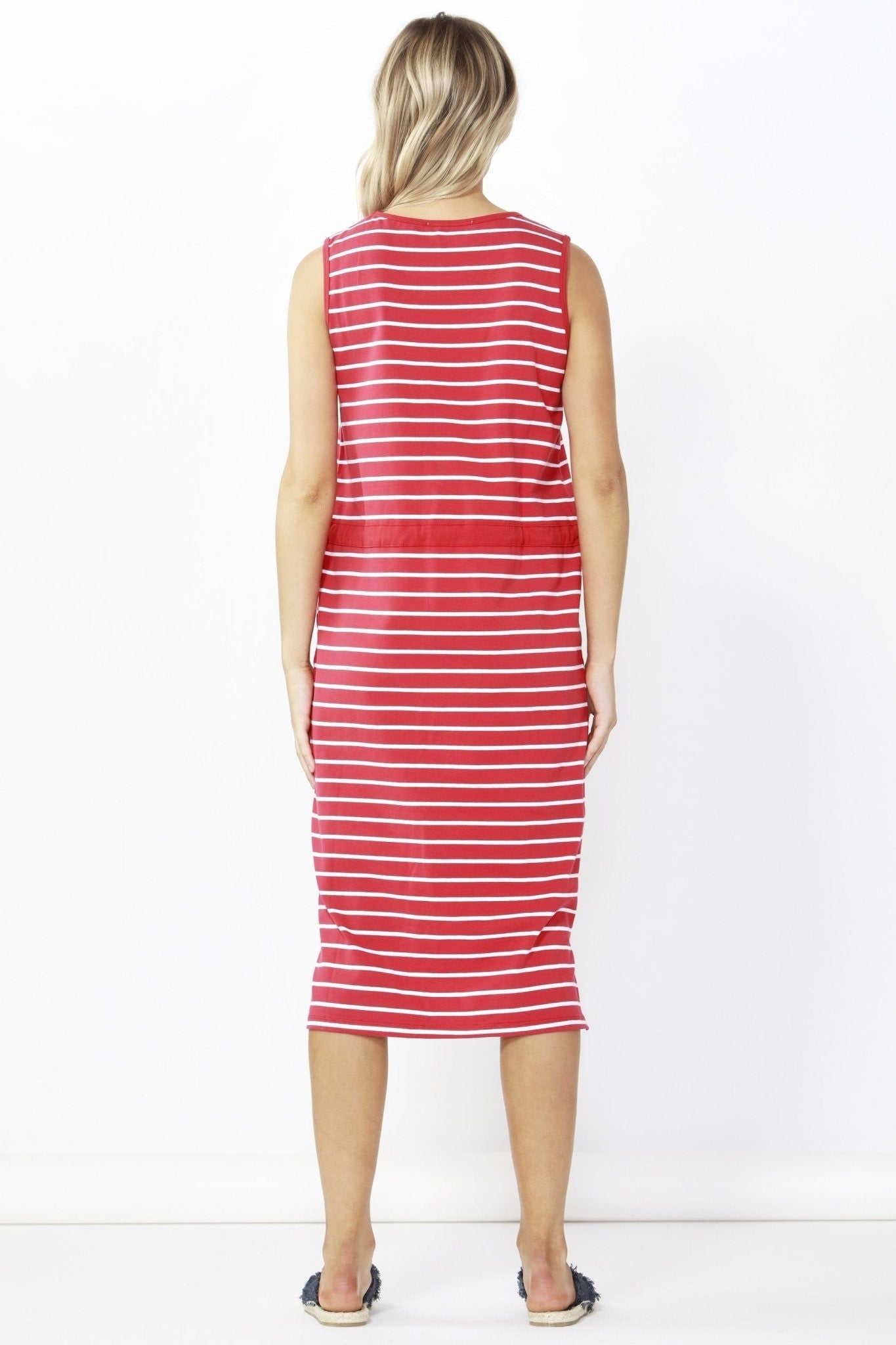 Betty Basics Jennifer Midi Dress in Red White Stripe - Hey Sara