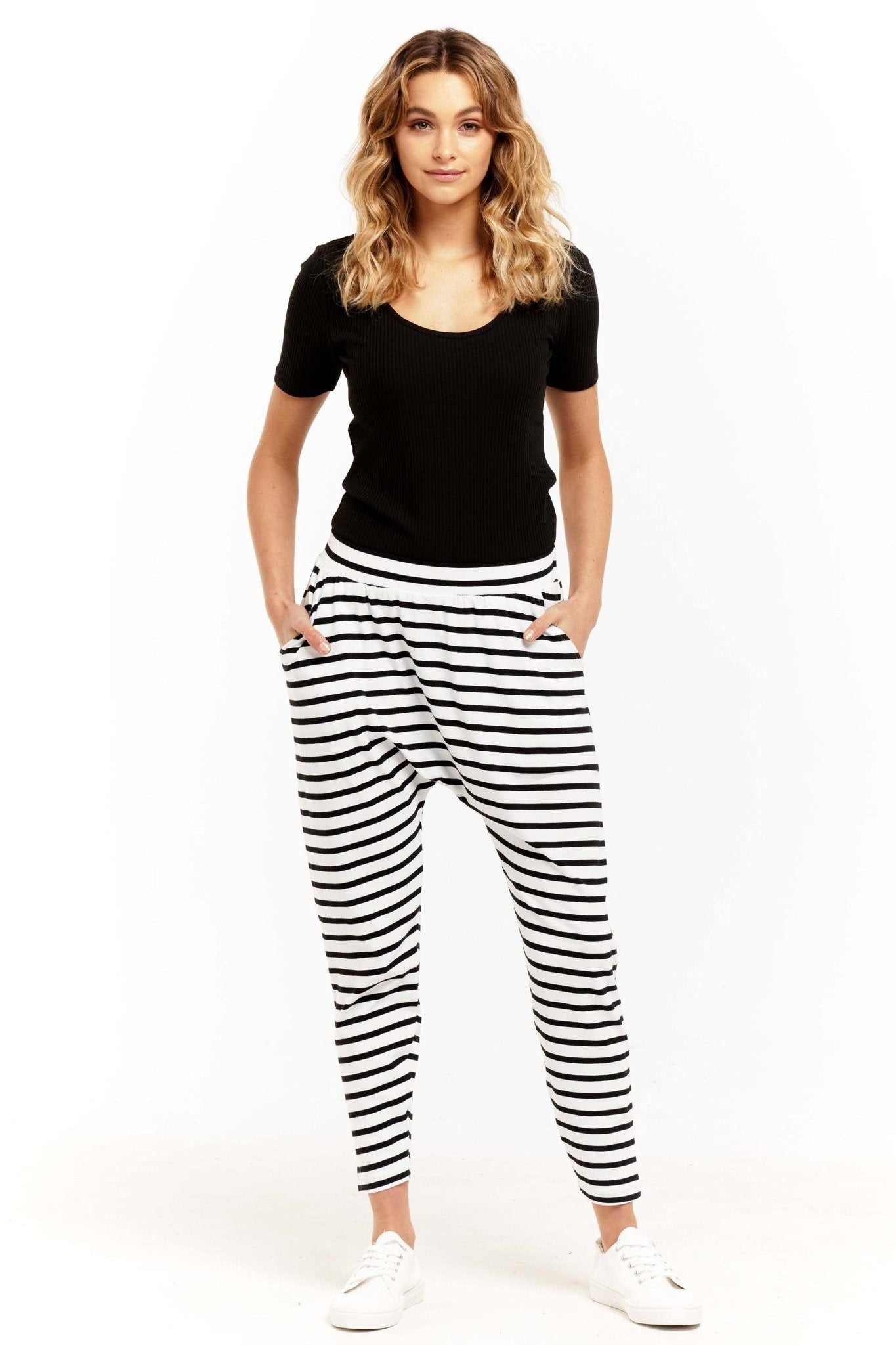 Betty Basics Lola Pant in White with Black Stripe - Hey Sara