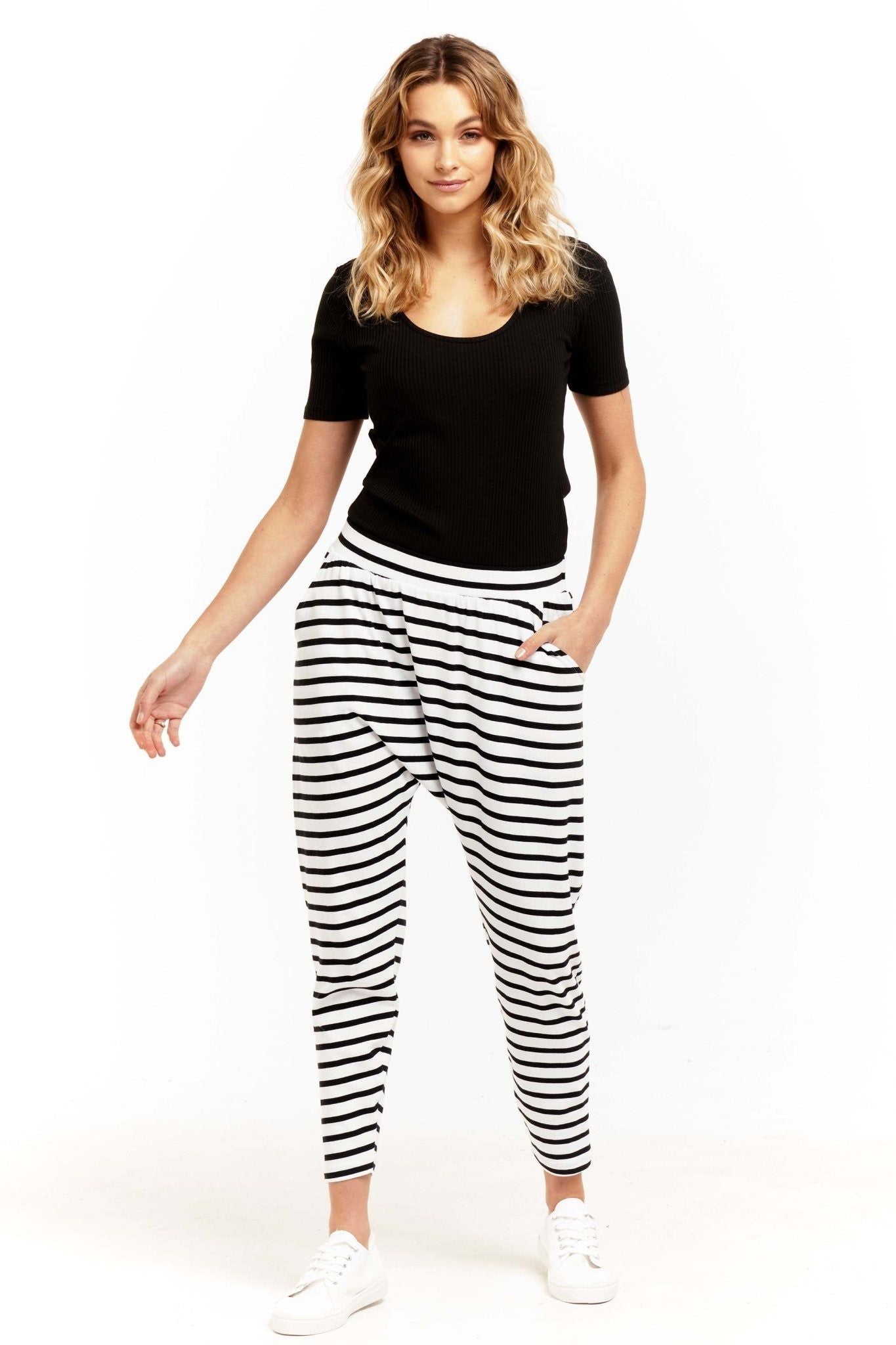 Betty Basics Lola Pant in White with Black Stripe - Hey Sara