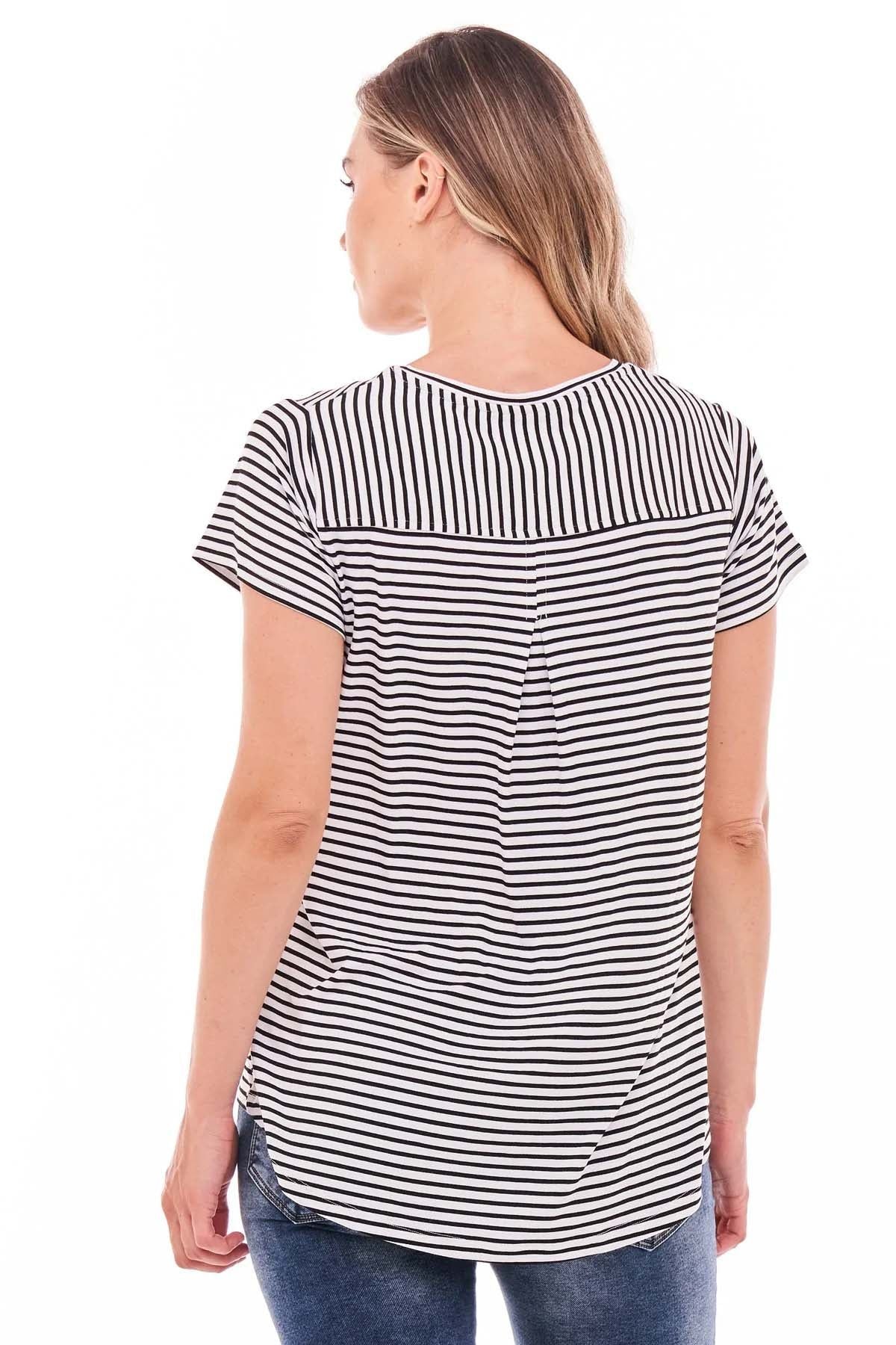 Betty Basics Matilda V-Neck Tee in Noir Stripe - Hey Sara