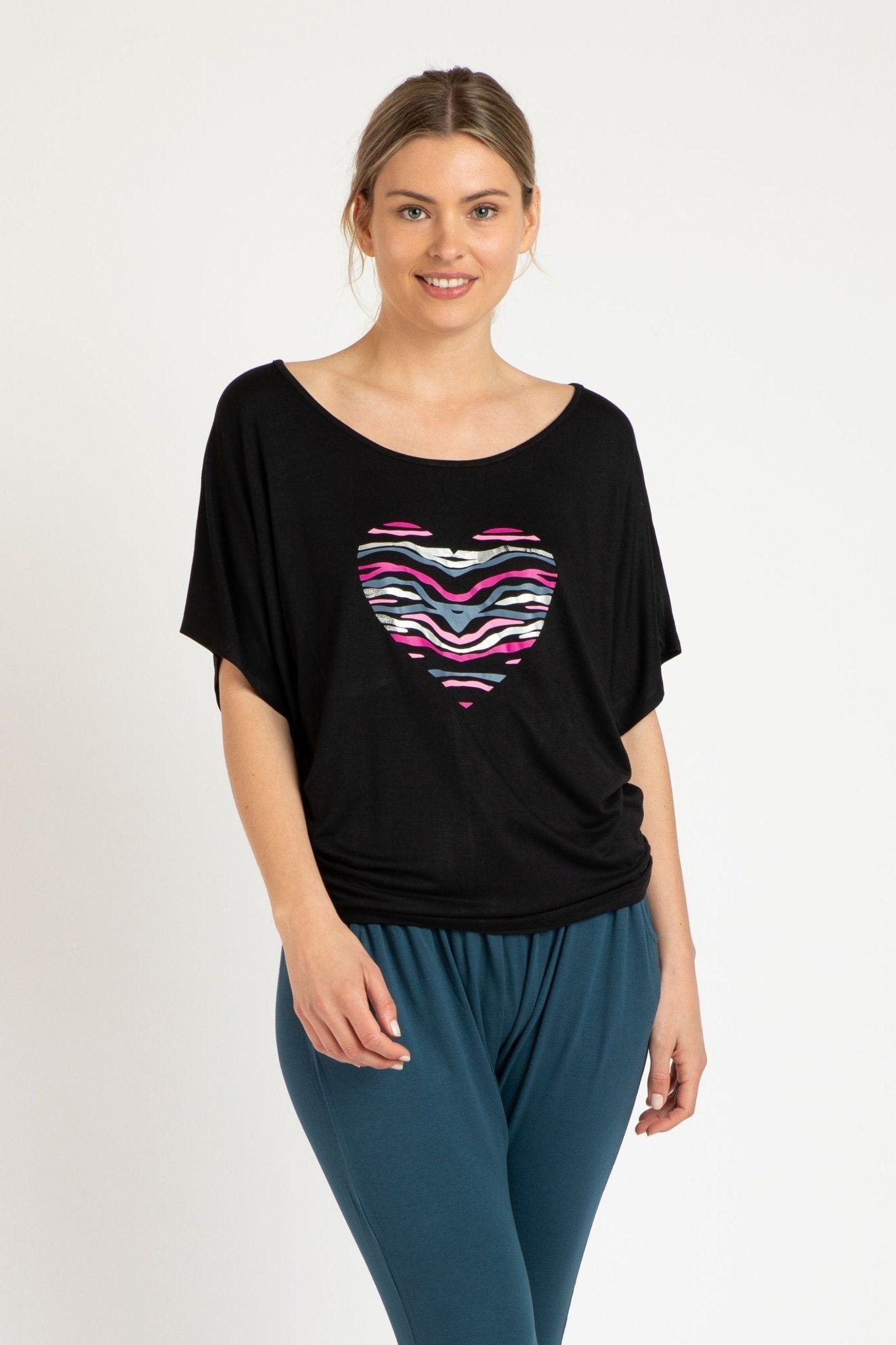 Betty Basics Maui Tee in Black with Amore Print - Hey Sara
