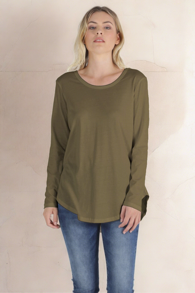 Betty Basics Megan Long Sleeve Top in Khaki - Hey Sara