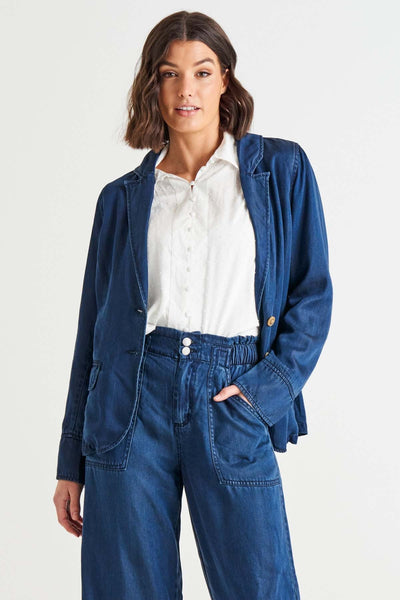 Betty Basics Melba Lightweight Denim Blazer in Dark Rinse - Hey Sara