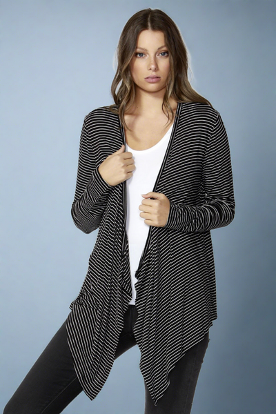 Betty Basics Melbourne Cardigan in Black White Stripe - Hey Sara