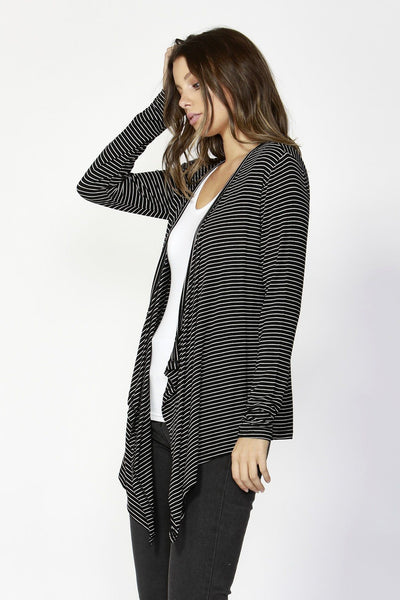 Betty Basics Melbourne Cardigan in Black White Stripe - Hey Sara