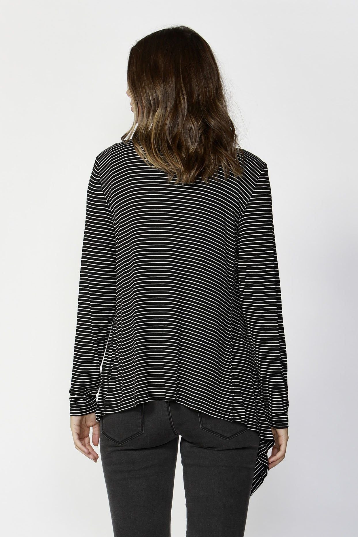 Betty Basics Melbourne Cardigan in Black White Stripe - Hey Sara
