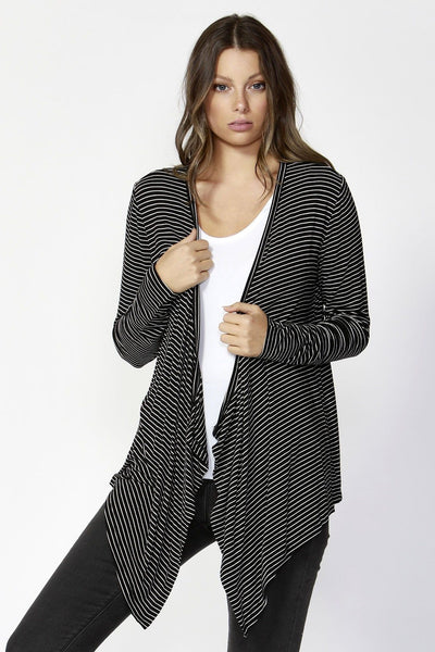 Betty Basics Melbourne Cardigan in Black White Stripe - Hey Sara