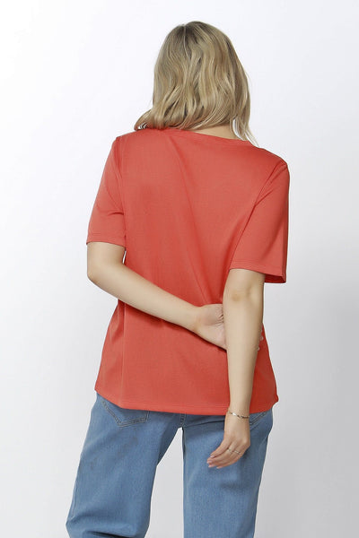 Betty Basics Messina V-Neck Tee in Tangerine - Hey Sara