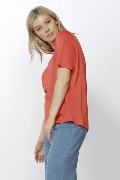 Betty Basics Messina V-Neck Tee in Tangerine - Hey Sara